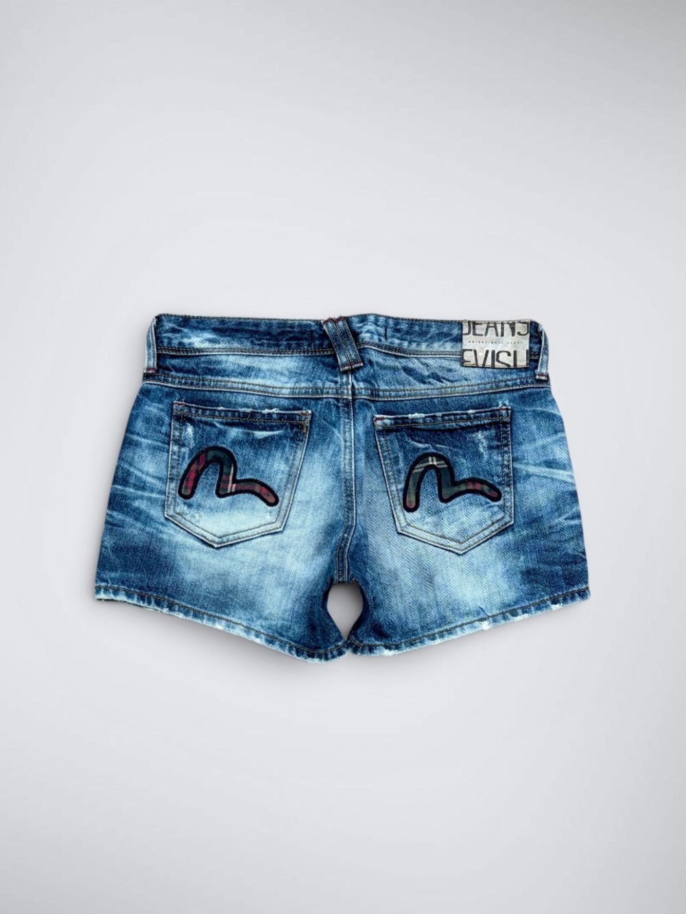 VTG Archival 2000s Evisu Low Rise Distressed Denim Shorts